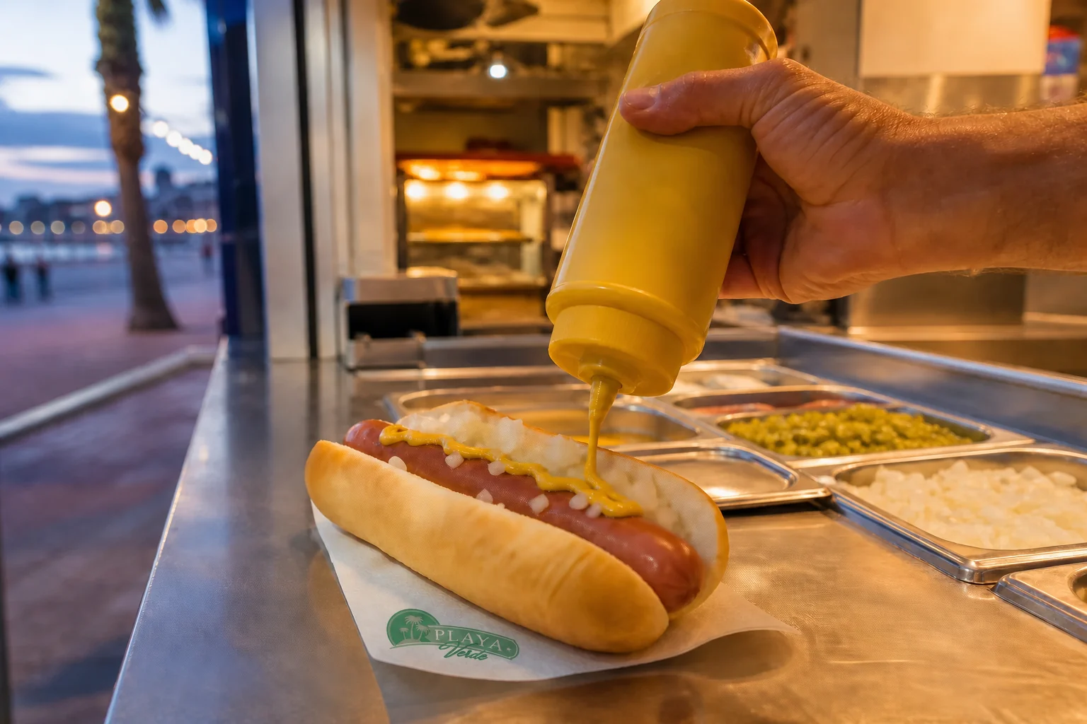 Hot dog preparado al momento junto al paseo de Cala Millor