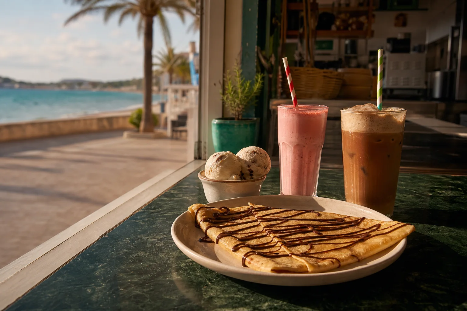 Crêpe recién hecha con helado junto a la playa de Cala Millor